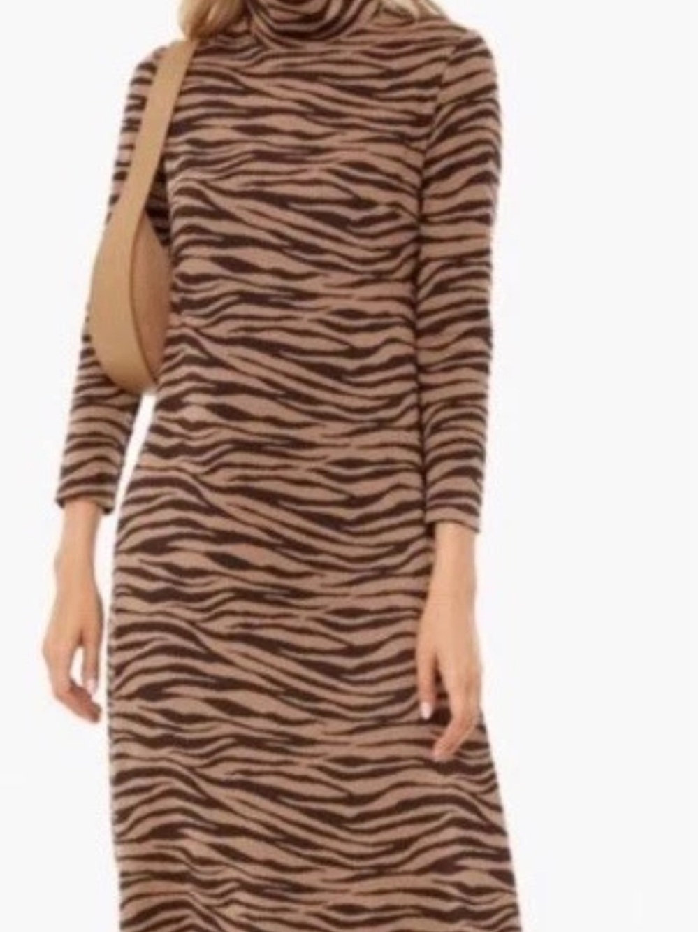 Tuckernuck Women’s Ellery Knit Midi Dress XS Brown Tiger Zebra Mock Neck